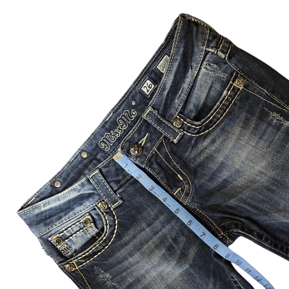 Miss Me Blue Ankle Cropped Jeans with Detailed Craftsmanship - Picture 3 of 8